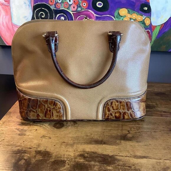 Vintage Brahmin “25th Anniversary”  Leather Handbag in Tan & Croc Print - Picture 4 of 9
